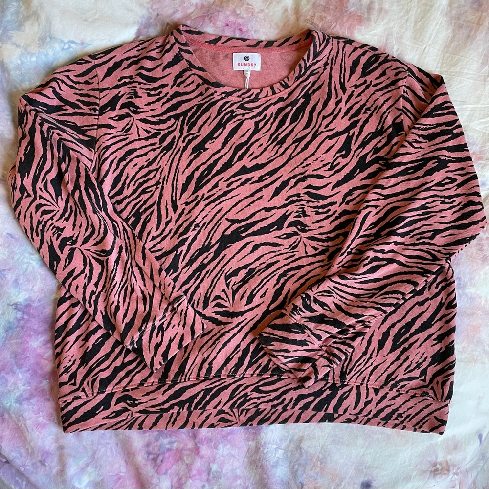 Sundry Pink Zebra Print Lightweight Sweatshirt